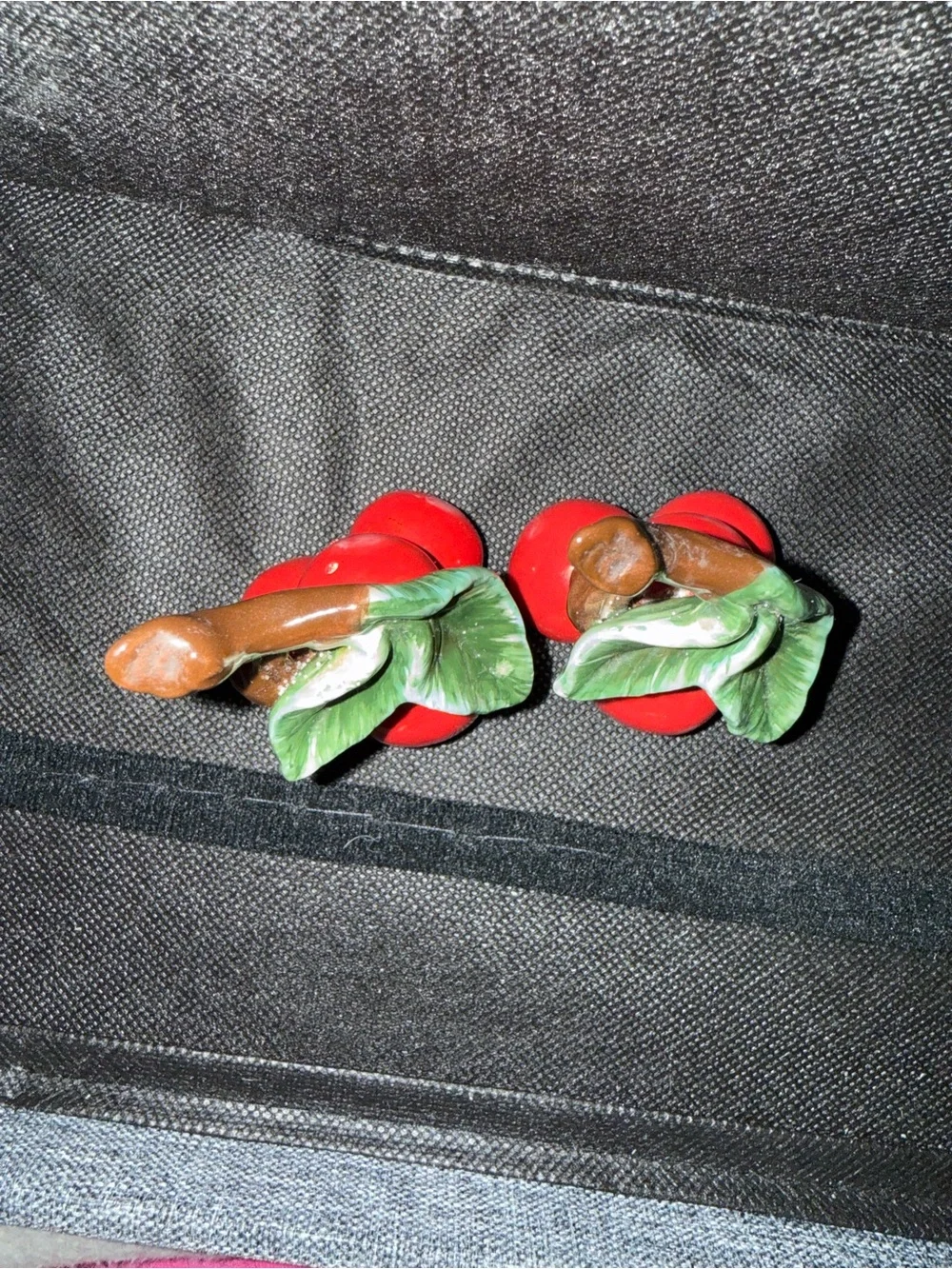 Ceramic Red Cherry Salt and Pepper Shaker Hand painted  Set #5